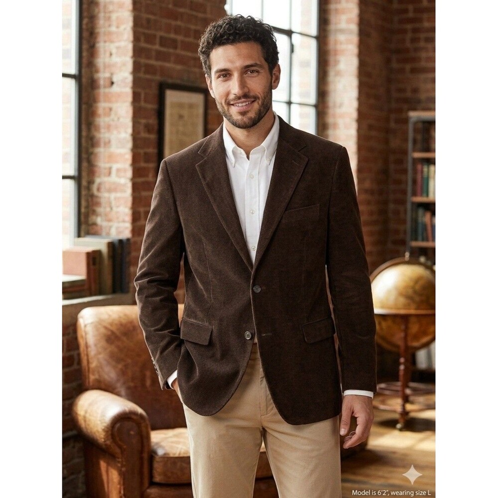 Tasso Elba Men L Corduroy Blazer Jacket Brown Cotton 2 Button Sport Coat Paisley